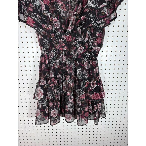 Misa Los Angeles Gallie Black Pink Floral Print Ruffle Mini Dress Size S - Picture 3 of 9